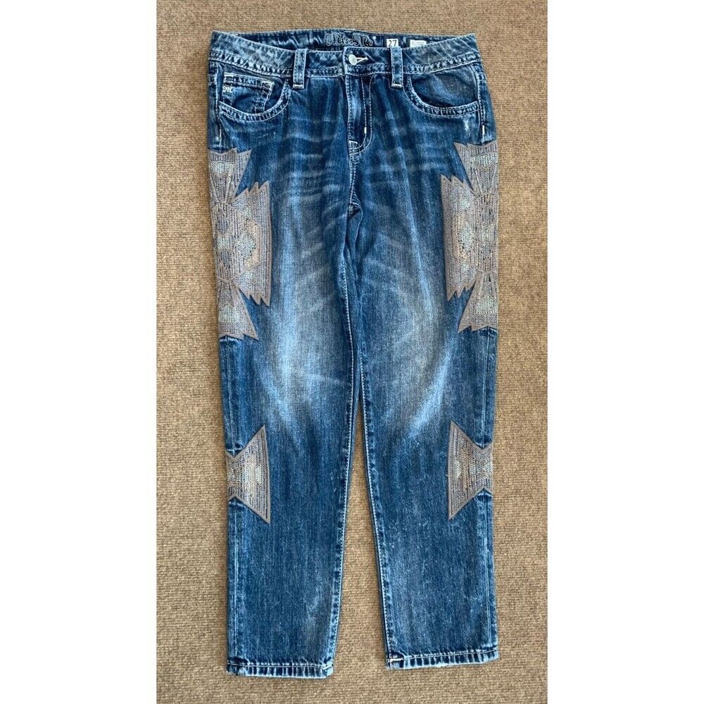 Miss Me Boyfriend Jeans Womens 27 Aztec Embroidered Southwestern Ankle Denim